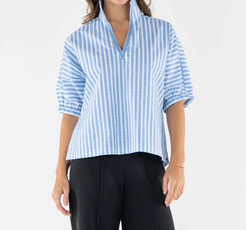 NEW EMILY MCCARTHY poppy top in french blue stripe